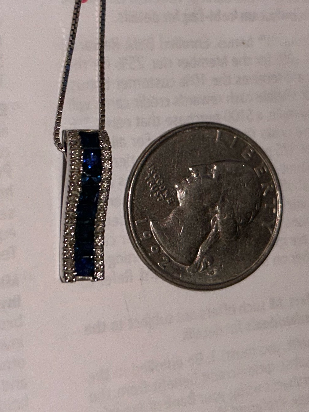 Effy 14K White Gold Blue Sapphire Bar Pendant Necklace - Picture 3 of 7